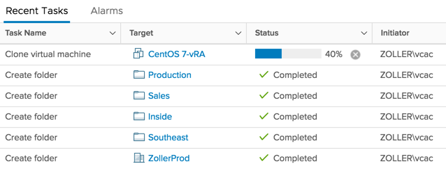 Task list in vCenter
