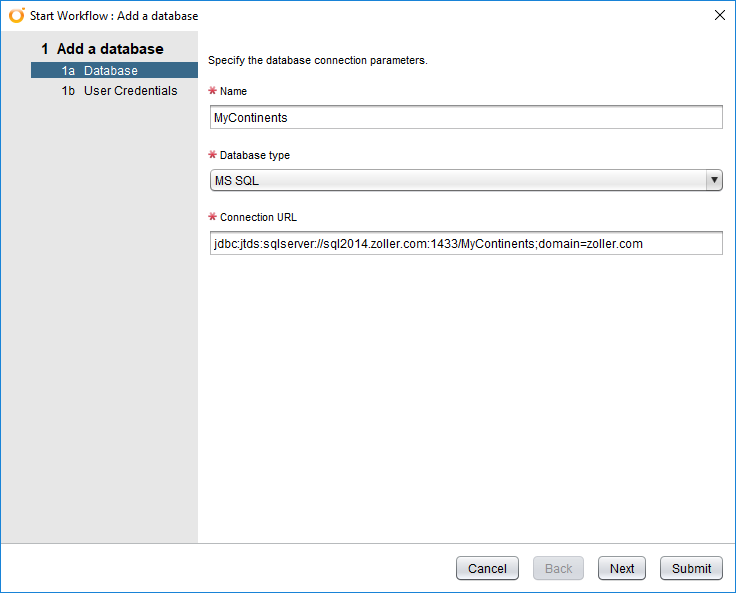 &quot;Add a database&quot;, step 1a