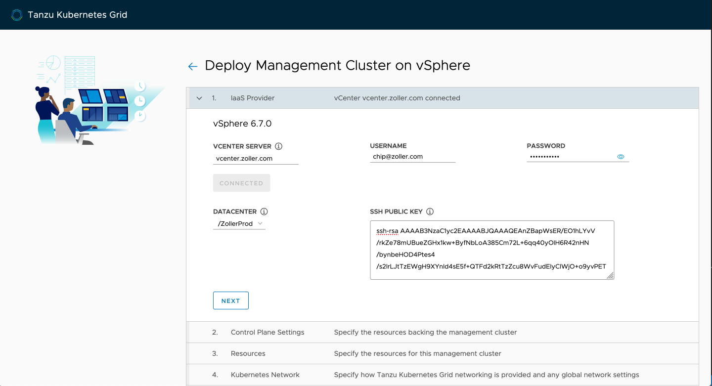 TKG UI connecting to vCenter, the version is automatically detected