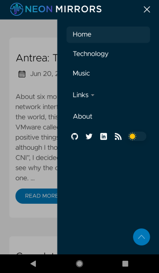 Mobile view on Android with light theme. The menu here is configured to open on the right.